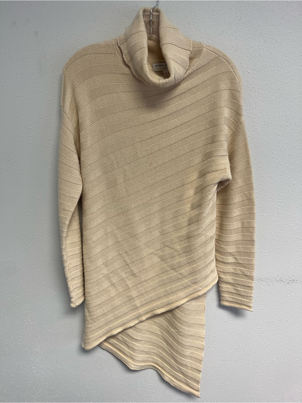 Esteban Cortazar Asymmetrical Cream Turtleneck Knit Sweater